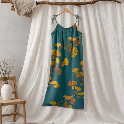 Botanical Leaf Tie Strap Maxi Lounge Dress