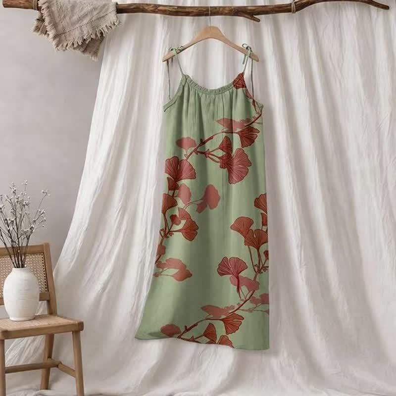 Botanical Leaf Tie Strap Maxi Lounge Dress
