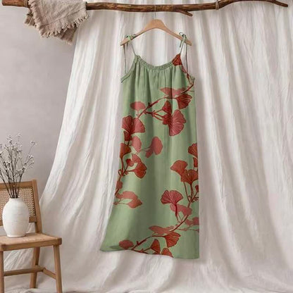 Botanical Leaf Tie Strap Maxi Lounge Dress