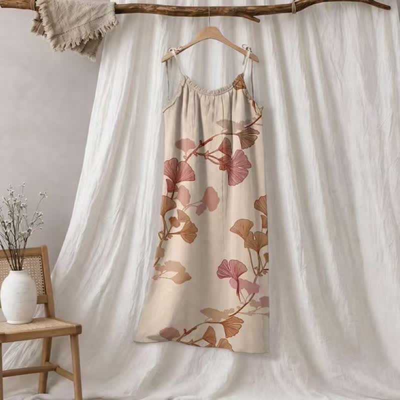 Botanical Leaf Tie Strap Maxi Lounge Dress