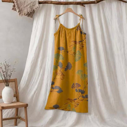 Botanical Leaf Tie Strap Maxi Lounge Dress