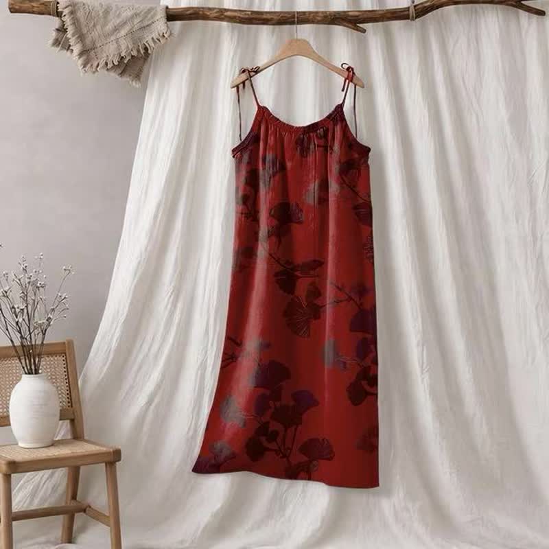 Botanical Leaf Tie Strap Maxi Lounge Dress