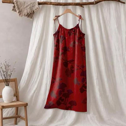 Botanical Leaf Tie Strap Maxi Lounge Dress