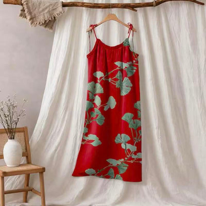Botanical Leaf Tie Strap Maxi Lounge Dress