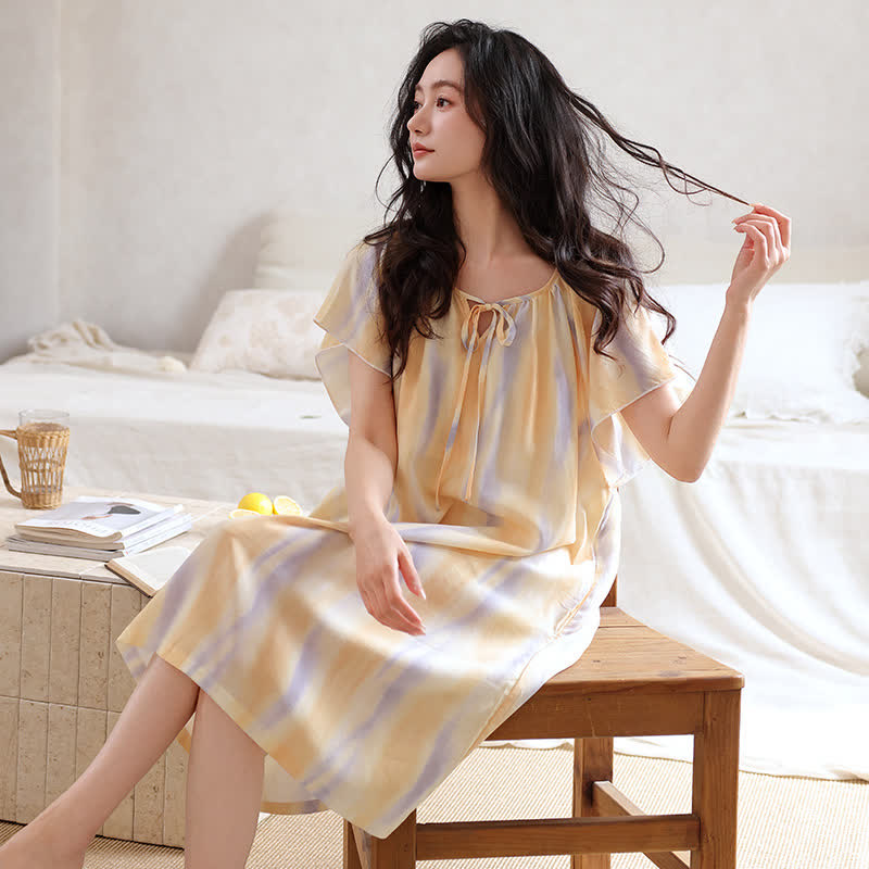 Watercolor Floral Lyocell Tie Neck Sleep Dress