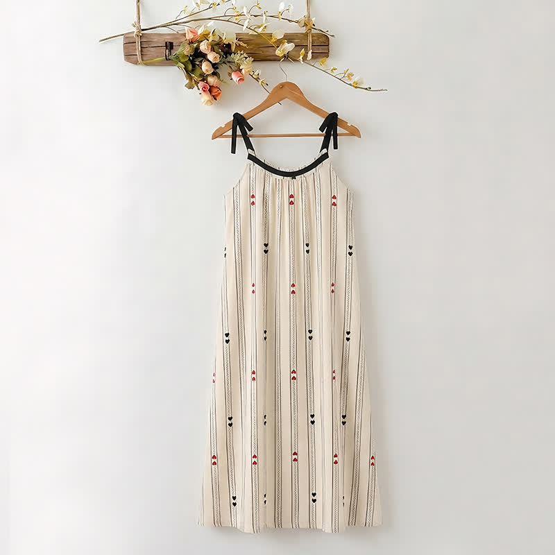 Striped Cotton Tie Strap Midi Lounge Dress
