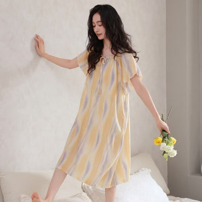 Watercolor Floral Lyocell Tie Neck Sleep Dress
