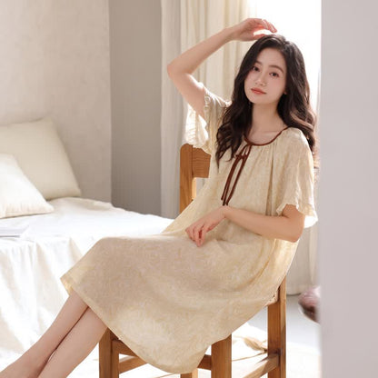 Floral Lyocell Tie Neck Sleep Dress