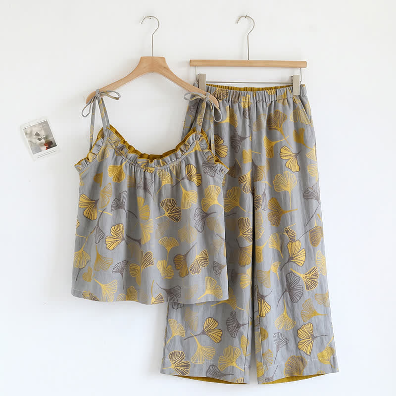 Golden Ginkgo Leaf Cami Pajama Set