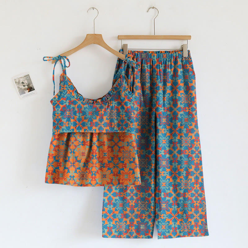 Boho Floral Tie Strap Pajama Set