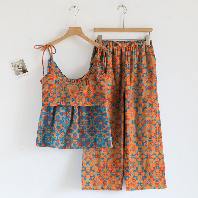 Boho Floral Tie Strap Pajama Set