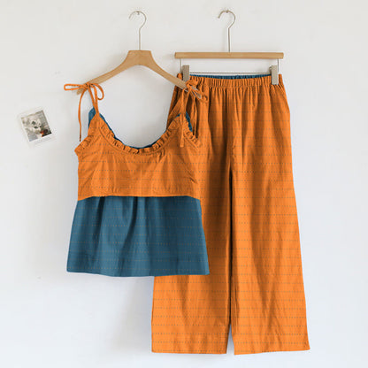 Textured Solid Color Cami & Pants Lounge Set