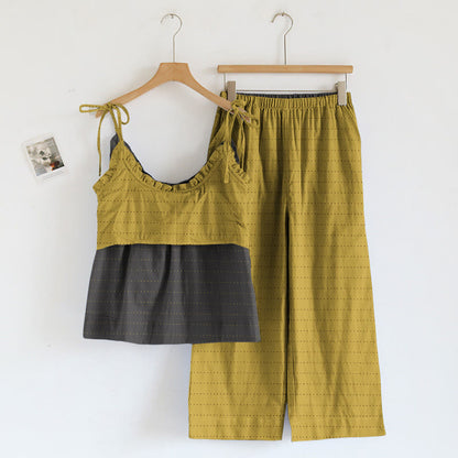 Textured Solid Color Cami & Pants Lounge Set
