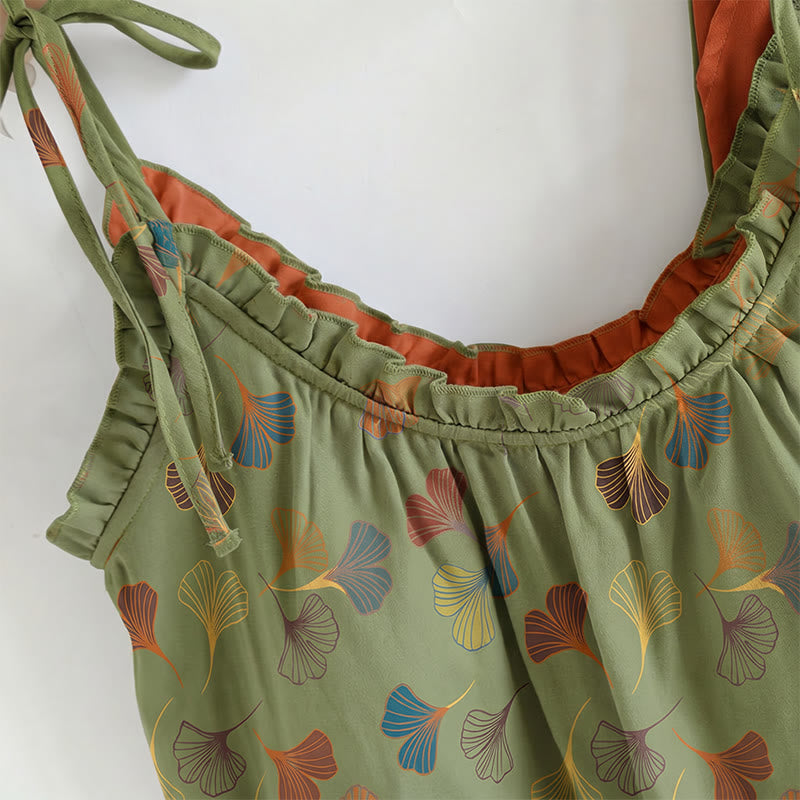 Golden Ginkgo Leaf Cami Pajama Set