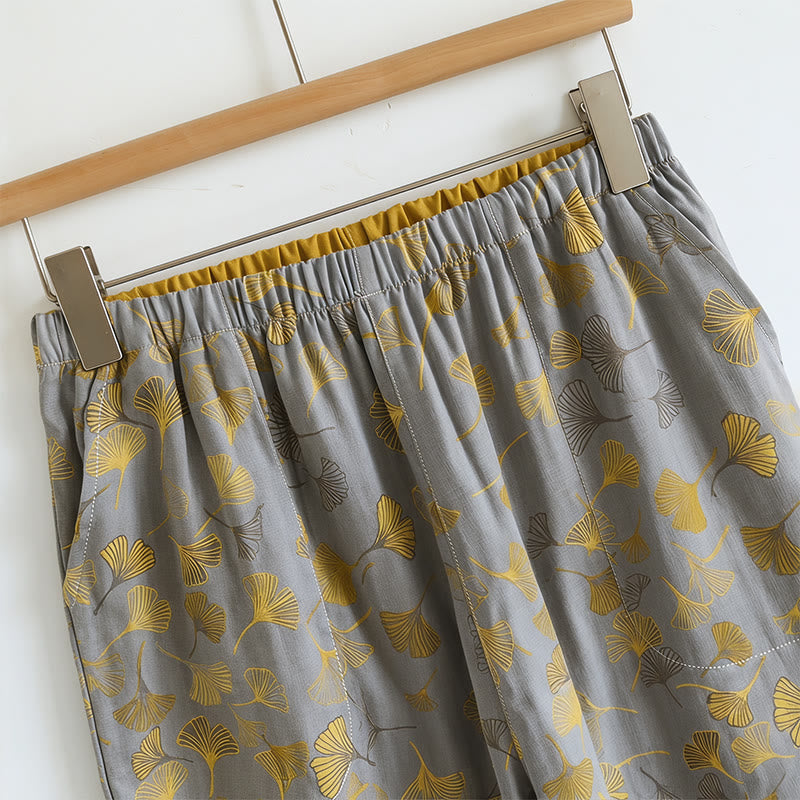 Golden Ginkgo Leaf Cami Pajama Set
