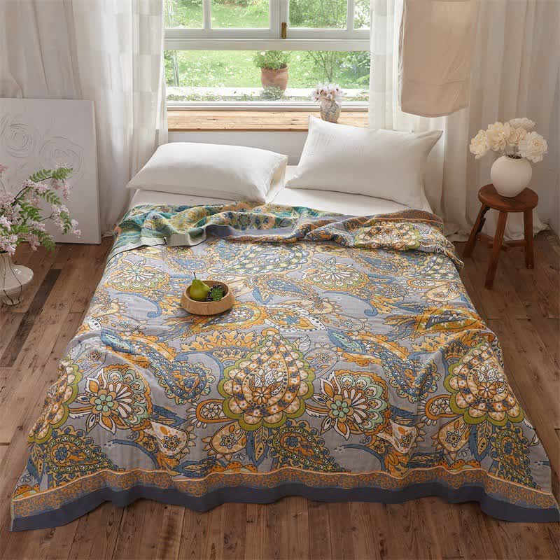 Double-Sided Artistic Paisley Muslin Blanket Quilt