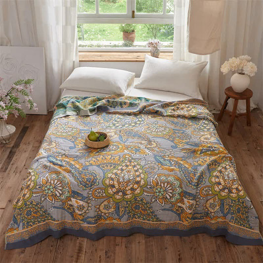 Double-Sided Artistic Paisley Muslin Blanket Quilt