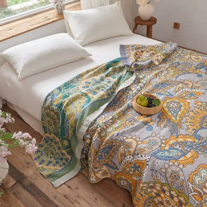 Double-Sided Artistic Paisley Muslin Blanket Quilt