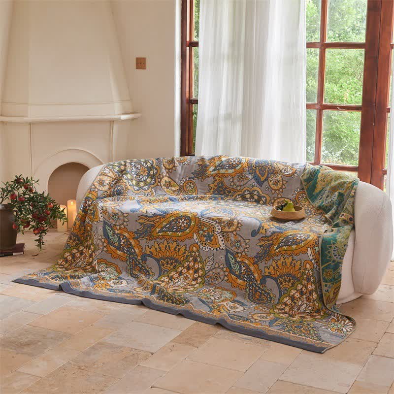 Double-Sided Artistic Paisley Muslin Blanket Quilt