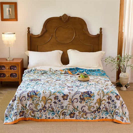 Reversible Floral Cotton Muslin Blanket Quilt