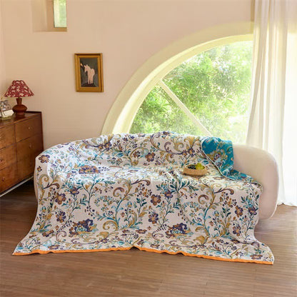 Reversible Floral Cotton Muslin Blanket Quilt