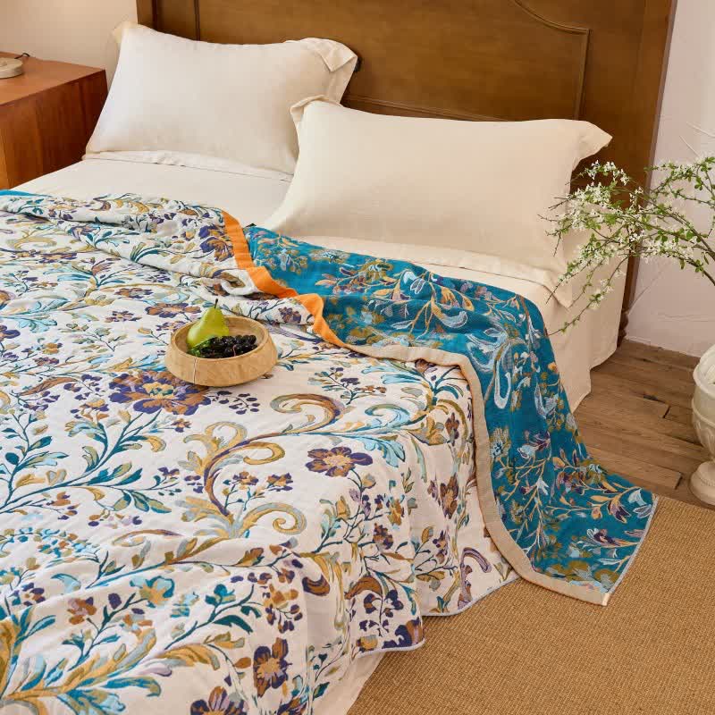Reversible Floral Cotton Muslin Blanket Quilt