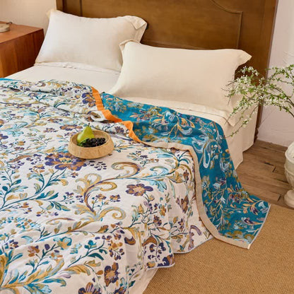 Reversible Floral Cotton Muslin Blanket Quilt