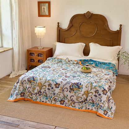 Reversible Floral Cotton Muslin Blanket Quilt