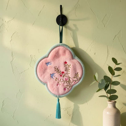 Bird & Floral Coral Fleece Hand Towel
