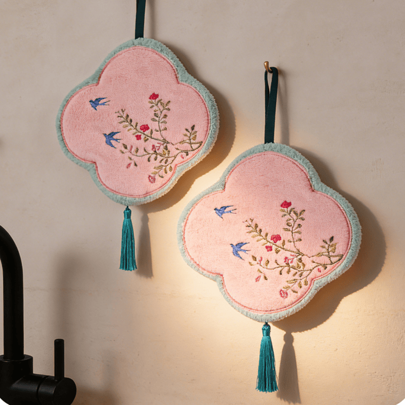 Bird & Floral Coral Fleece Hand Towel