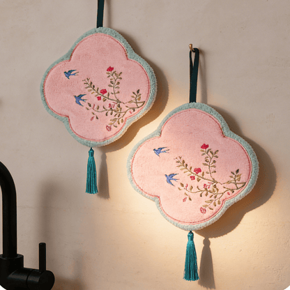 Bird & Floral Coral Fleece Hand Towel
