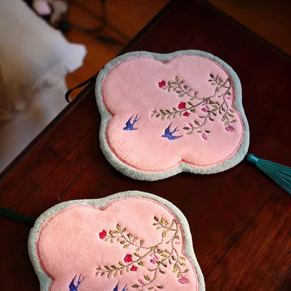 Bird & Floral Coral Fleece Hand Towel