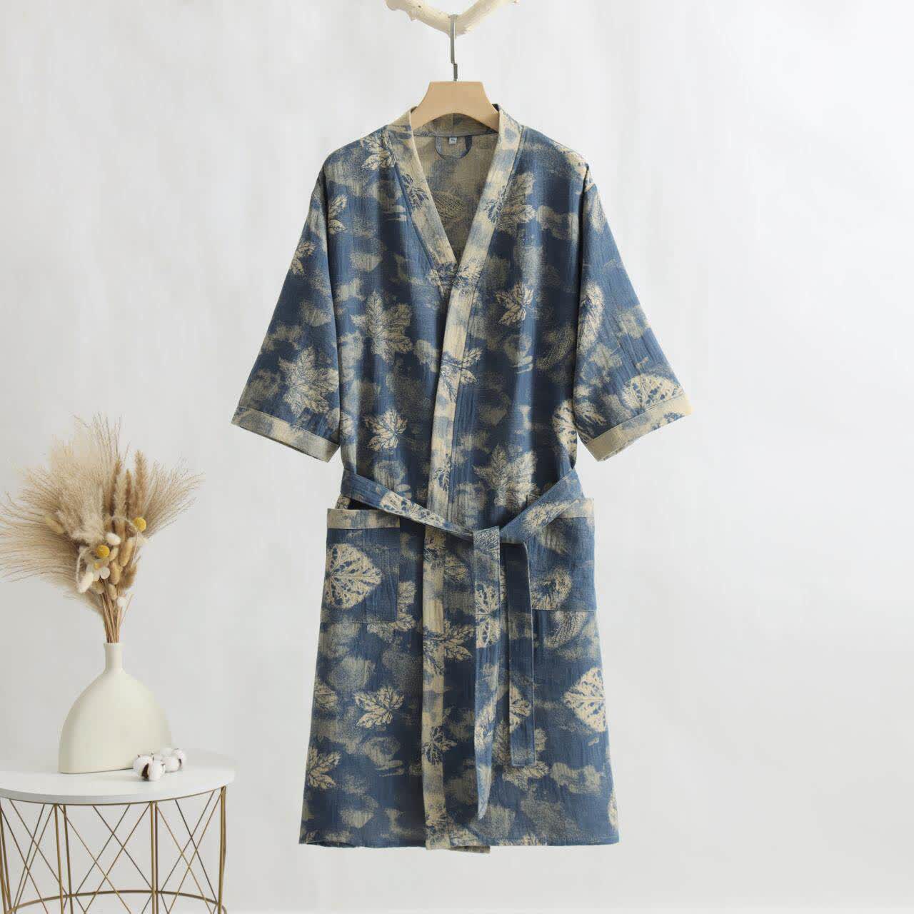 Maple Leaf Cotton Gauze Kimono Bathrobe