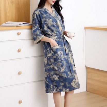 Maple Leaf Cotton Gauze Kimono Bathrobe