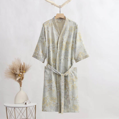 Floral Butterfly Cotton Gauze Kimono Bathrobe
