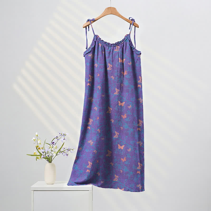 Butterfly Print Tie Strap Lounge Maxi Dress