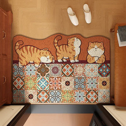 Whimsical Cat Patchwork Entryway Rug
