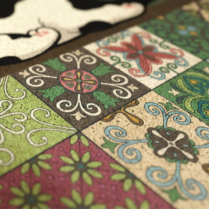 Sleeping Cat Scalloped Tile Entryway Rug