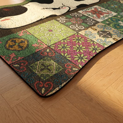 Sleeping Cat Scalloped Tile Entryway Rug