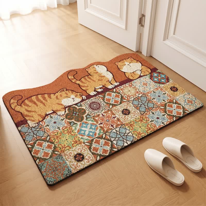 Whimsical Cat Patchwork Entryway Rug