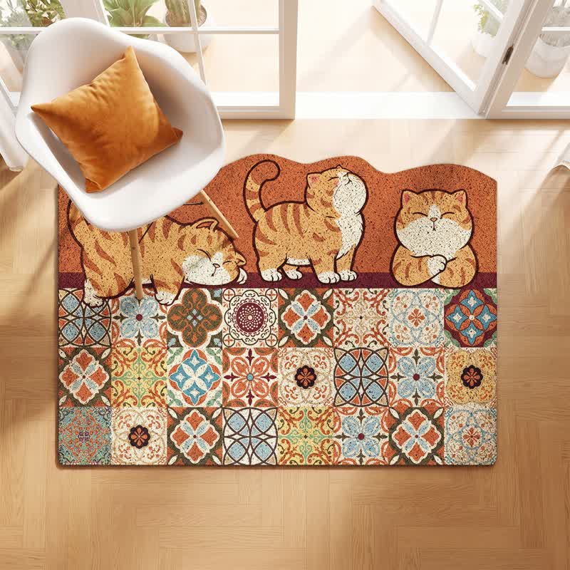 Whimsical Cat Patchwork Entryway Rug