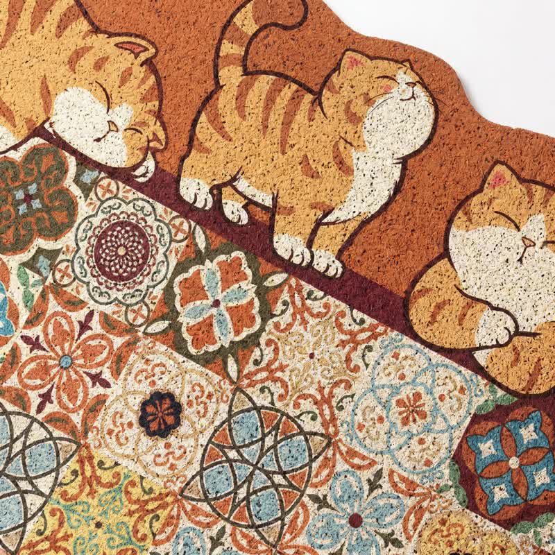 Whimsical Cat Patchwork Entryway Rug