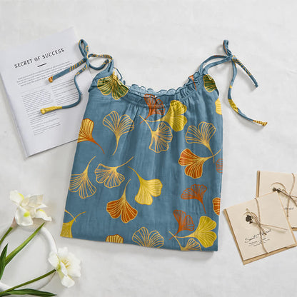 Ginkgo Leaf Tie Strap Lounge Nightgown
