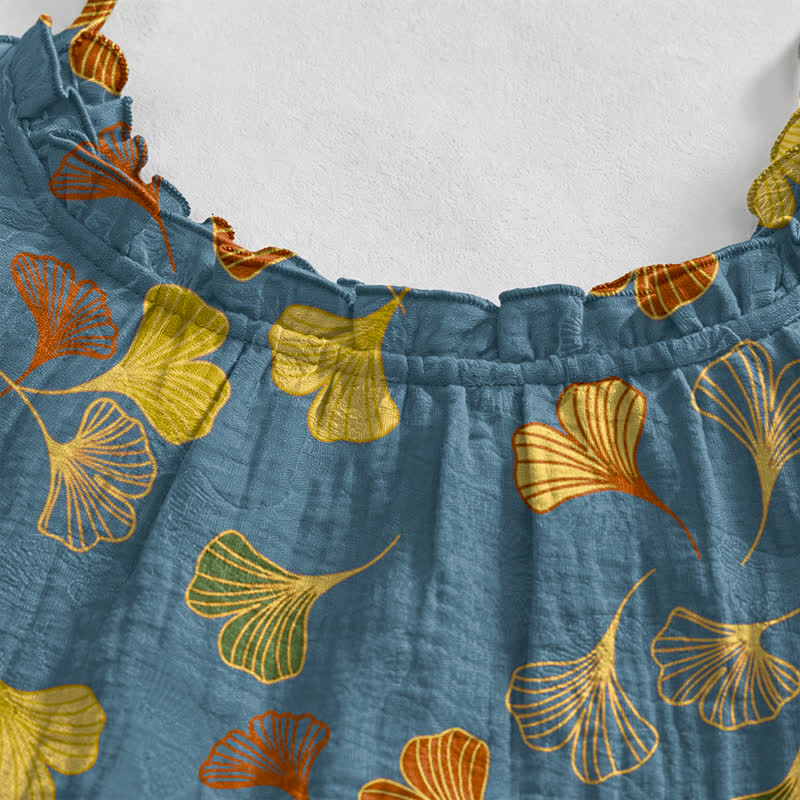 Ginkgo Leaf Tie Strap Lounge NightDress