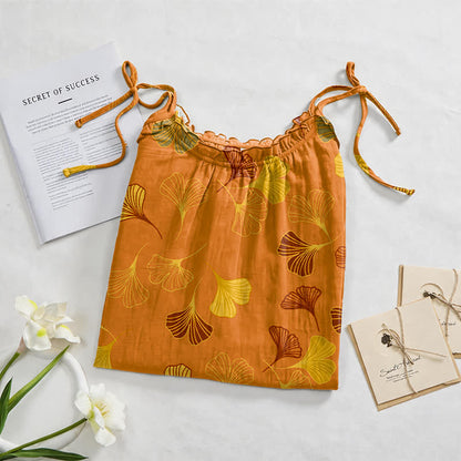 Ginkgo Leaf Tie Strap Lounge Nightgown