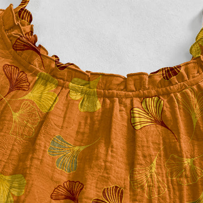 Ginkgo Leaf Tie Strap Lounge Nightgown