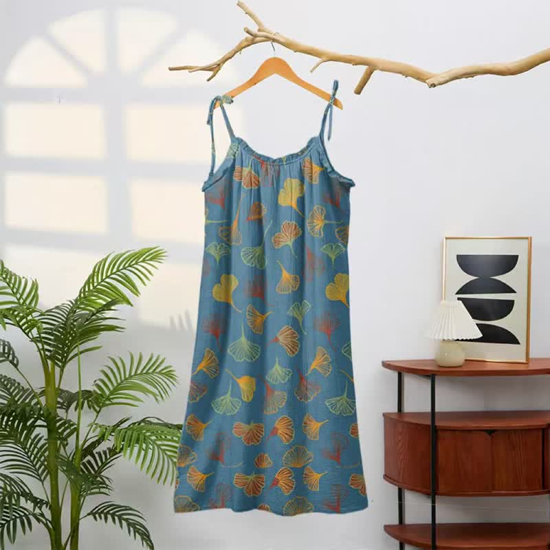 Ginkgo Leaf Tie Strap Lounge NightDress
