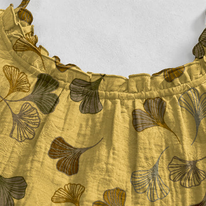 Ginkgo Leaf Tie Strap Lounge Nightgown