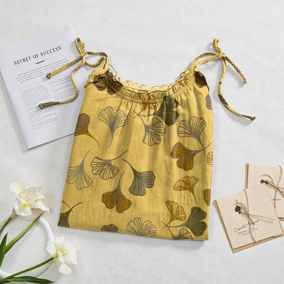 Ginkgo Leaf Tie Strap Lounge Nightgown
