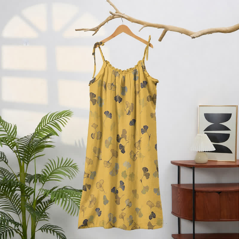 Ginkgo Leaf Tie Strap Lounge Nightgown